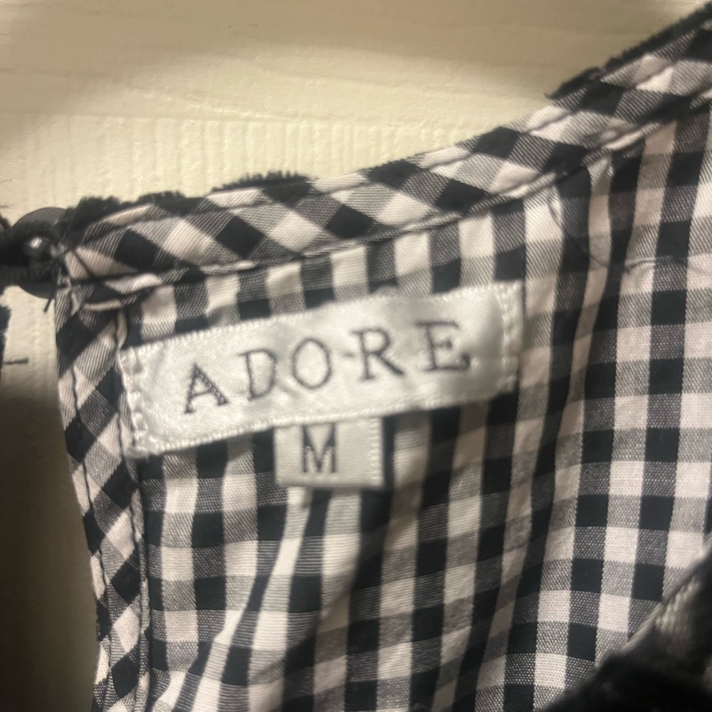 Adore Black Velvet Overlay Top with Gingham Blouse Underlay. Sz Med - Picture 5 of 7
